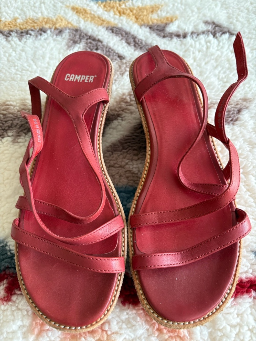 Camper Red Leather Tie-Strap Women's Sandals